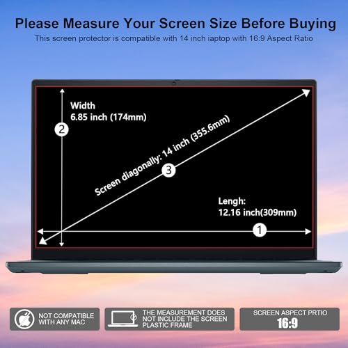 14" Laptop Screen Protector, Tempered Glass Protector for HP/Dell/Sony/Gateway/Samsung/Lenovo/Acer/MSI/LG/Razer Blade Aspect Ratio 16:9 Laptop 14inch, 9H Hardness, Fingerprint Resistant, Bubble Free - size: 14 Inch (16:9 Aspect Ratio)