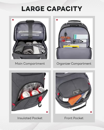 MATEIN Rolling Laptop Bag with Larger Wheels, Anti Theft Lock for Adult Men | 17 Inch Spacious Roller Back Packs, Heavy Duty Rolling Large Carry On Luggage, For Office Work Travel, Grey - color: Grey