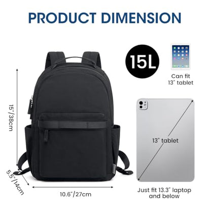 G4Free Small Backpack for Women, lightweight Daypacks for Travel School | Water-resistant Nylon backpack, fits 13.3" laptop, Multi-pockets, Trolley strap, Comfy padded straps - color: Black