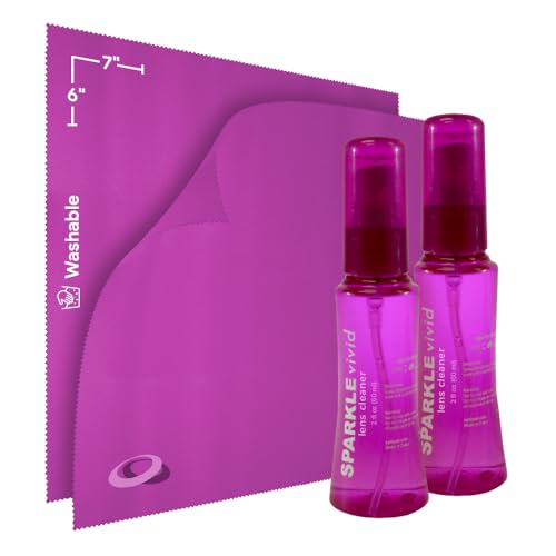Sparkle Vivid Anti-Reflective Safe Lens Cleaner Spray Kit - (2) 2oz Glasses Cleaner Spray & (2) Microfiber Cloth for Eyeglasses, Sunglasses, Lenses, Screens and Camera Cleaning Kit (4 Piece Set) - style: Purple | 2x2oz Lens Spray + 2 Microfiber Cloth