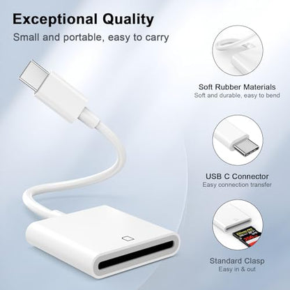 Apple MFi Certified USB C SD Card Reader Digital Camera Memory Card Reader | Trail Camera SD Card Reader USB C Memory Card Reader for iPhone 17 16 15 Pro Max, iPad Pro, MacBook, iMac, Galaxy, Pixel - color: White