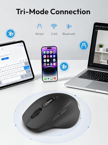 XBG B18Pro Tri-Mode Wireless Bluetooth Mouse with LED Display for Laptop | Bluetooth 5.0, 2.4G & Wired, 4800 DPI, 600mAh Type-C Rechargeable, Ergonomic Silent Click, for Mac iPad Windows Office, Black - style: B18 Pro-Black