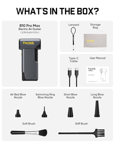 Fanttik B10 Pro Max Electric Air Duster, 130000RPM Brushless Motor, Compressed Air Duster, 6 Gears Adjustable, One-tap Booster, 28.8Wh Rechargeable Battery, Electric Duster for PC, Car (Grey) - color: Grey