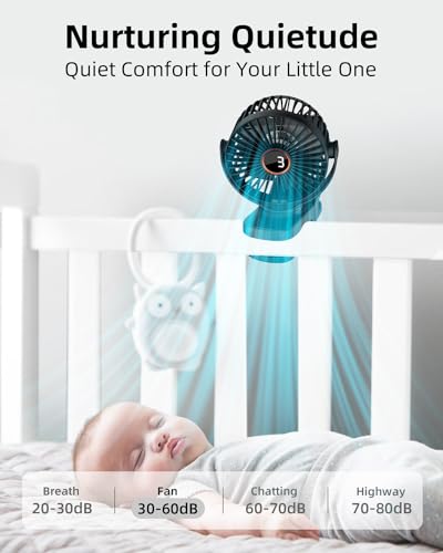 buywoo Portable Mini Personal Fan, Small Rechargeable Battery Powered Stroller Fan for Desk, Strong Clamp Grip, 360° Rotation, 3-Speed, LED Display, Clip On Cooler for Bed, Golf Cart, Office, Black - color: Black