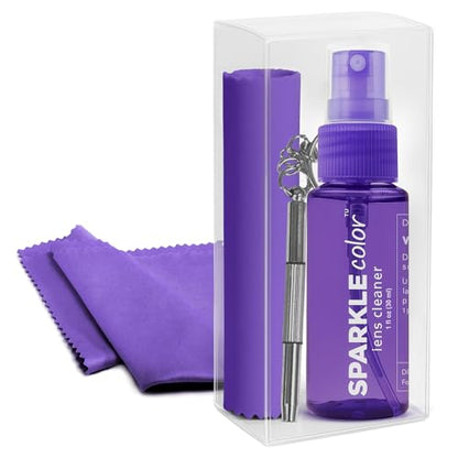 Eyeglass Lens Cleaner Spray & Repair Kit with Vinyl Flip-Top Pouch – 1oz Glasses Cleaner Bottle, Microfiber Cloth & Keychain Screwdriver for Eyeglasses, Sunglasses, Lenses & Screens (1 Pack) - size: 1 Fl Oz (Pack of 1), style: Purple | 1x1oz Lens Spray +