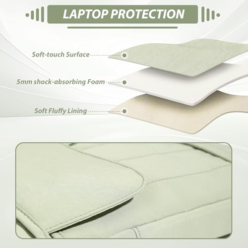 15.6 Inch Puffy Laptop Sleeve with Handle for Women Men, Green | Compatible with Macbook Pro/Air/Neo Laptops, Laptop Case with Luggage Strap, Vertical Quilted Shoulder Bag for Travel Work - color: Green