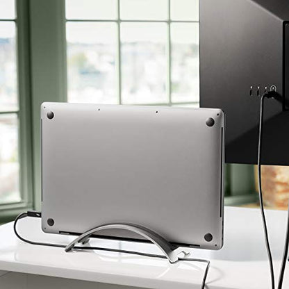 Twelve South BookArc for MacBook, Compact Vertical Desktop Stand, Silver | Compact Laptop Stand for Comfortable Desktop Setup, Saves Space While Allowing Connection to Larger Display, Silicone Insert - color: Silver