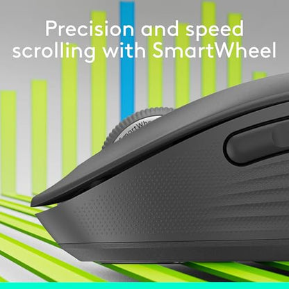 Logitech Signature Plus M750 L Wireless Mouse - for Large Hands, SmartWheel, Bluetooth, Multi Device, 24-Month Battery, Silent Clicks, Customizable Side Buttons, Contoured Shape - Graphite - style: Large Size