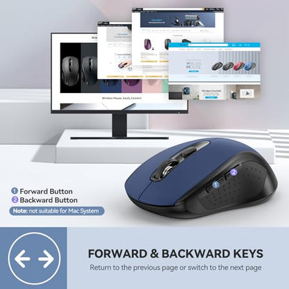 TECKNET 2-in-1 Bluetooth Mouse (BT 5.0/3.0+2.4Ghz), 6-Level 4000 DPI-Black | BT 5.0/3.0 & 2.4G wireless mouse with 4000 DPI, silent clicks, ergonomic design, and USB receiver for laptop and PC. - color: Blue