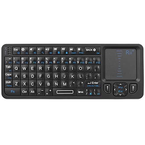 Rii K06 Mini Bluetooth Keyboard,Backlit 2.4GHz Wireless Keyboard with IR Learning, Portable with Touchpad,Compatible with Amazon Fire Stick/VR Glasses/HTPC/IPTV (2.4G and Bluetooth)