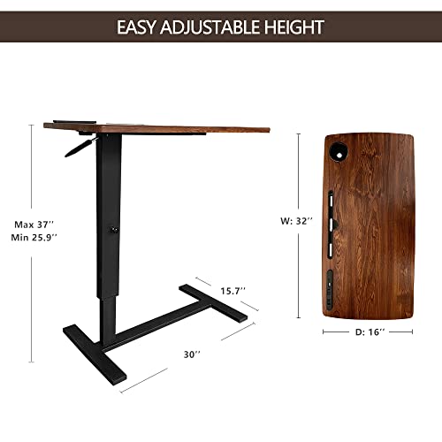 Over Bed Table Pneumatic Adjustable Height Stand Desk with Hidden Wheels USB Ports Pad Slot Mobile Laptop Standing Desk Cart, Podium Table (Walnut, 32X16 inshes) - color: Wanult