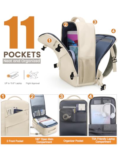 Capolo Travel Laptop Backpack Women Men Personal Item Weekender Travel Bag | 22L Flight Approved,Waterproof Overnight Bag,College Bookbag,Work,1-2 Day Travel,Fits 15.6" Laptop (Small,Beige) - color: Beige, size: Small