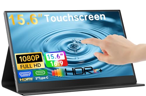 UFYQL 10-Point Touch Portable Monitor, 15.6" 1080P FHD IPS Screen, Aluminum Alloy Body with Smart Protective Cover, Dual USB-C & Mini HDMI Ports, VESA Mount Holes, for Laptop, PC,Phone