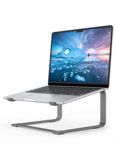 SOUNDANCE Laptop Stand for Desk, Ergonomic Metal Computer Riser for 12-17.3 Inch Laptops, Heavy Duty Stable Desktop Holder, Improves Eye Level & Workspace Organization, Grey - color: Grey