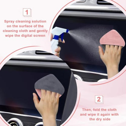 BFXM 2PCS Car Screen Cleaner, 4.1''×4.1'' Pink Microfiber Dashboard Wipes | Square Microfiber Cloth, Automotive Display Wipes,Vehicle Screen Cleaner Tool for Dashboard Display, Car Interior Tool - color: Pink& Grey