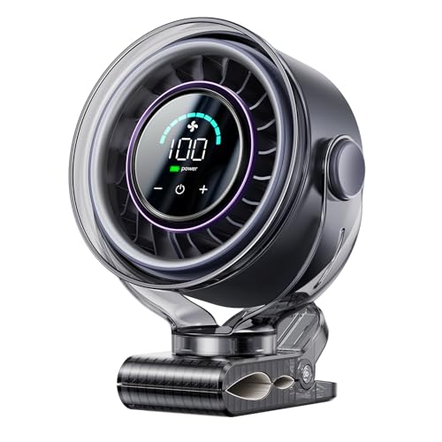 Clip on Fan, Rechargeable USB Fan with Sturdy Clamp, LED Display, 100 Speeds, 3000mAh Battery, 360° Rotation, 5.5 Inch Portable Fan for Stroller Bed Camping Treadmill Car Black - color: Black