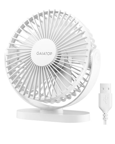 Gaiatop USB Desk Fan, 5.5 Inch Small Quiet Powerful 3 Speeds 90° Rotate, Personal Mini Portable Desktop Table Fans, Cooling for Home Office Car Travel Indoor Outdoor White | USB Powered, 5ft Cable, Mini Personal Desktop Table Fans, Powerful Cooling for Ho