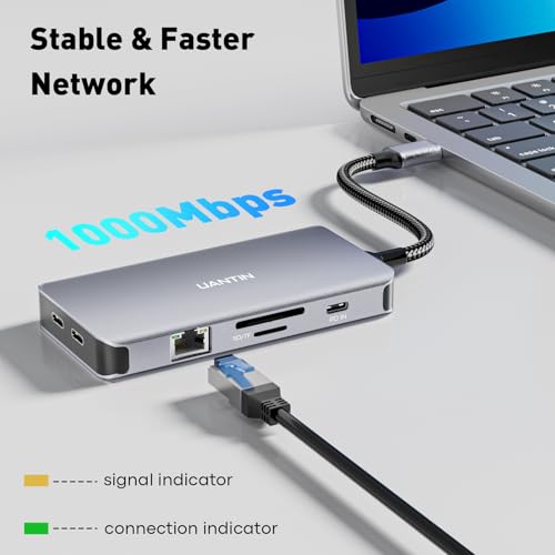 UANTIN USB C Docking Station Dual Monitor, Laptop Docking Station 3 Monitors Triple 4K 60Hz Display with 2 HDMI, DisplayPort, 1Gbps Ethernet, 100W PD, 2 USB-C Data, USBC Dock for Dell, HP, Lenovo, etc