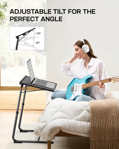 LORYERGO Multifunctional TV Tray Table - 2 Packs Adjustable TV Dinner Tray Tables with 6 Height & 3 Tilt Angle, Folding TV Trays with Cup Holder for Bed & Sofa, for Eating & Reading - size: 2pcs