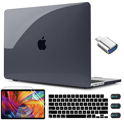 CISSOOK Hard Shell Case for MacBook Air 13.6inch A2681 M2 A3113 M3 Chip 2022-2024, Crystal Black, Includes Keyboard Cover, Screen Protector, Adapter & Camera Cover | 2026 2025 2024 2023 2022, 5in1 Set Hard Shell Case Keyboard Cover for MacBook Air 13.6 in