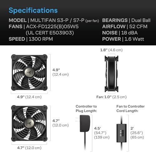 AC Infinity MULTIFAN S7-P, Quiet Dual 120mm AC-Powered Fan with Speed Control, UL-Certified for Receiver DVR PlayStation Xbox Component Cooling - size: S7-P