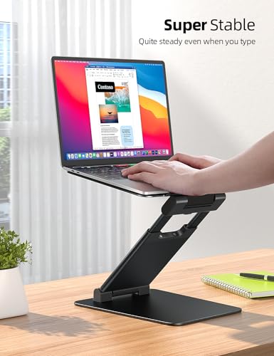 Nulaxy Pull-Out Height Adjustable Laptop Stand for Desk, 22 LB Support | Full Aluminum Standing Desk Holder, Vented Panel, Dual Foldable Design, Compatible with 10-17 Inch Laptops, Office Essentials - color: B-Black