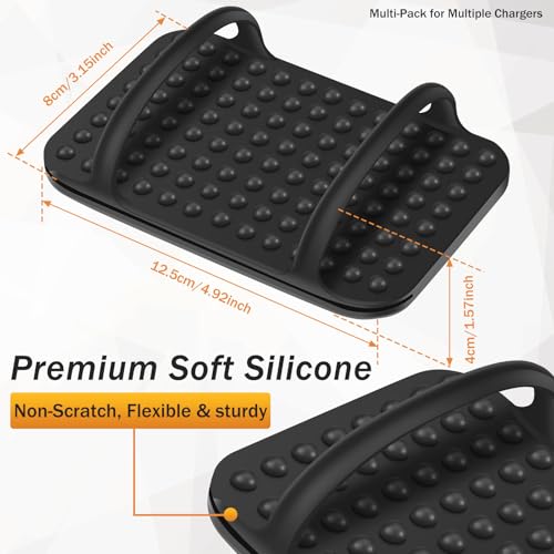 2 PACK Laptop Charger Holder Under Desk Power Brick Mount with Adhesive | Universal Silicone Flexible Non-Slip Power Adapter Organizer with Ventilated Design for Home, Office, Gaming Desk Dorm, Black