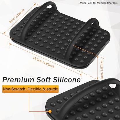 2 PACK Laptop Charger Holder Under Desk Power Brick Mount with Adhesive | Universal Silicone Flexible Non-Slip Power Adapter Organizer with Ventilated Design for Home, Office, Gaming Desk Dorm, Black