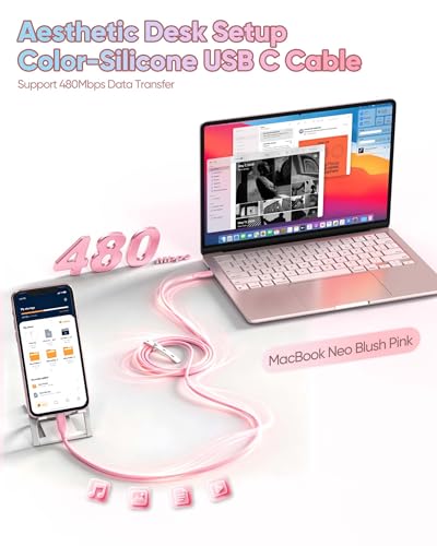 10FT USB C to USB C Cable 3Pack-Soft Silicone in Pink Purple Blue | 10 FT USB C Fast Charging Cable Long, Color-Coded for iPhone 17/16/15, iPad, Sam-Sung,Pixel,MacBook Neo Pro Air - size: 10FT