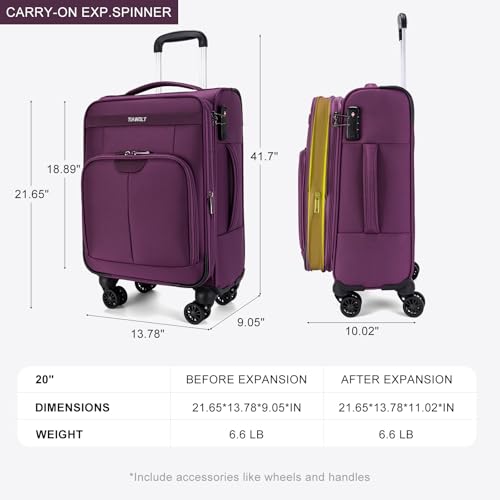 Carry on Suitcase 22x14x9 Airline Approved,20 inch Lightweight Suitcases with 360° silent swivel wheels, TSA Lock and Compartment, Large Capacity travel Suitcase-Purple - color: Purple, size: Carry-on 20 inch
