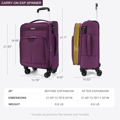 Carry on Suitcase 22x14x9 Airline Approved,20 inch Lightweight Suitcases with 360° silent swivel wheels, TSA Lock and Compartment, Large Capacity travel Suitcase-Purple - color: Purple, size: Carry-on 20 inch