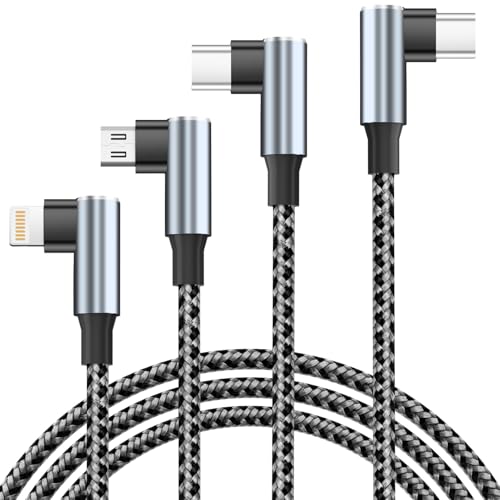 USB C to USB C Right Angle Cable,90 Degree Type-C Braided Charging Cord,3 in 1 Multi Charging Cable for Multiple Devices,Universal Charger Cord with Type-C,Micro USB,IP Port for iP 17/16 Phones - color: Darkgrey, size: 1Pack5FT