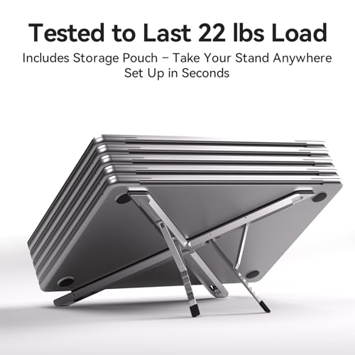 KYOLLY Portable Aluminum Laptop Stand for Desk, Adjustable Ergonomic Laptop Riser, Foldable X Shape Notebook Computer Holder, Anti-Scratch Laptop Mount for 10-17 Inch Laptops, for Office Home Travel