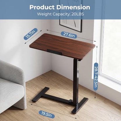 DUMOS Rolling Desk, Laptop Desk, Overbed Table with Wheels | Mobile Overbed Bedside, Portable Computer Workstation, Bed Sofa Couch, Adjustable Height, Chocolate - color: Chocolate