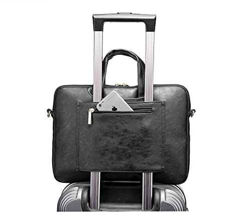 Kinmac 360° Protective Waterproof PU Leather Laptop Shoulder Messenger Sleeve Briefcase case Bag (13 inch-14 inch, Black PU) - color: Black Pu, size: 13 inch-14 inch
