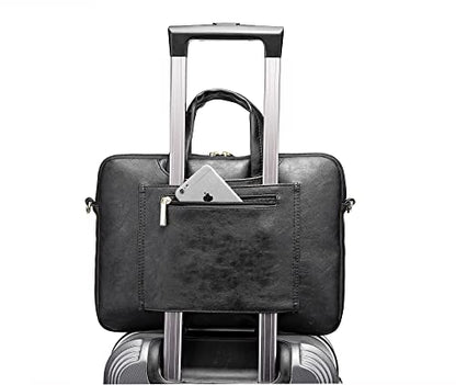 Kinmac 360° Protective Waterproof PU Leather Laptop Shoulder Messenger Sleeve Briefcase case Bag (13 inch-14 inch, Black PU) - color: Black Pu, size: 13 inch-14 inch