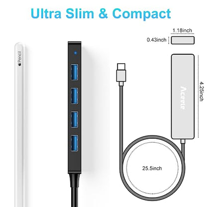 Aceele 4-Port USB 3.0 Hub, Ultra-Slim Data USB Hub with 2ft Extended Cable [Charging Not Supported], USB Extender for MacBook, Mac Pro, Mac mini, iMac, Surface Pro, XPS, PC, Flash Drive, Mobile HDD - style: 2ft (4A)