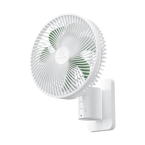 LEMOISTAR 8 Inch Small Wall Mounted Fan with Remote Control, 90° Oscillating, 4 Speeds High Velocity, Timer, Adjustable Tilt, 70 Inch Cord, Quiet, for RV Bedroom Home Office Garage-White - color: 8 Inch White+Green