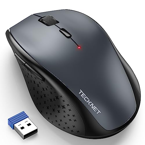 TECKNET Wireless Mouse, 2.4G USB Computer Mouse with 6-Level Adjustable 4800 DPI, Silent Quiet Click，30 Months Battery, Ergonomic Grips, 6 Buttons Portable for PC, Chromebook, Mac - Grey - color: Grey