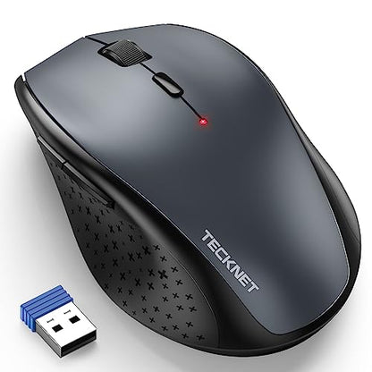 TECKNET Wireless Mouse, 2.4G USB Computer Mouse with 6-Level Adjustable 4800 DPI, Silent Quiet Click，30 Months Battery, Ergonomic Grips, 6 Buttons Portable for PC, Chromebook, Mac - Grey - color: Grey