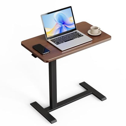 ROMOON Overbed Table with Wheels, Height Adjustable Rolling Laptop Cart | Mobile Standing Desk & Bedside Table with Sturdy Frame for Home Office, Hospital, Couch, Small Spaces, 27.6" x 15.7", Walnut - color: Walnut