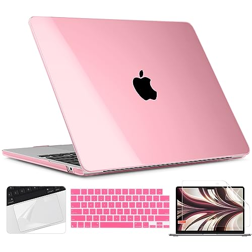 TWOLSKOO Compatible with MacBook Air 13 inch Case M5 2026 M4 2025 M3 M2 2024-2022 A3449 A3240 A3113 A2681, Plastic Hard Shell & Keyboard Cover & Screen Film for MacBook Air 13.6 inch, Crystal Pink - color: Crystal Pink