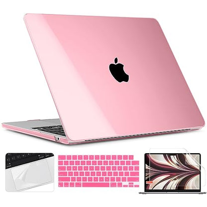 TWOLSKOO Compatible with MacBook Air 13 inch Case M5 2026 M4 2025 M3 M2 2024-2022 A3449 A3240 A3113 A2681, Plastic Hard Shell & Keyboard Cover & Screen Film for MacBook Air 13.6 inch, Crystal Pink - color: Crystal Pink