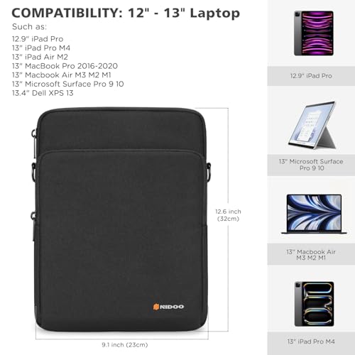 NIDOO 13 inch Laptop Sleeve Case Protective for 12.9" 13" iPad Pro Air /13" MacBook Pro Air M3 M2 / Microsoft Surface Pro 10 9 8/13.3" Galaxy Pro 360/13.4" Dell XPS 13/ HP EliteBook Computer - color: Black, size: 13 inch