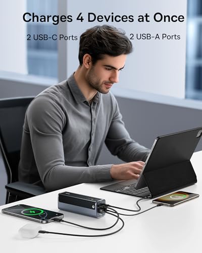 Baseus Laptop Power Bank, 20800mAh 145W Portable Charger with 4 Ports, Digital Display, Fast Charging Battery Pack for Outdoor Work, MacBook, iPhone 17/16/15 Series, Samsung, Dell, Steam Deck and More
