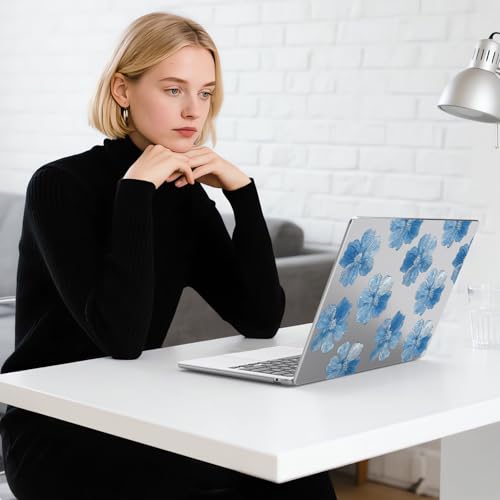 for MacBook Air 13.6 Inch Case M5/M4/M3/M2 2026-2022 Release A3449 A3240 A3113 A2681 Blue Blossom Flower Floral Design Crystal Clear Girly Case Laptop Protective Hard Shell Cover - color: Blue Flower