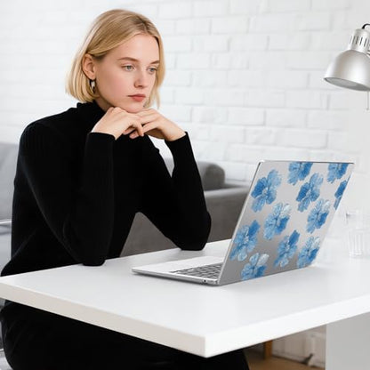 for MacBook Air 13.6 Inch Case M5/M4/M3/M2 2026-2022 Release A3449 A3240 A3113 A2681 Blue Blossom Flower Floral Design Crystal Clear Girly Case Laptop Protective Hard Shell Cover - color: Blue Flower
