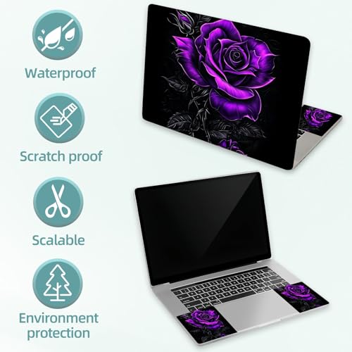 Universal Laptop Skin Decal, 3-Piece Vinyl Protector for 12 13 14 15.6" Notebook, Waterproof Anti-Scratch, Easy Trim & Bubble-Free Finish, Purple Rose - color: Purple Rose