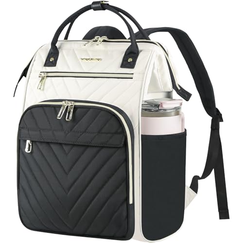 VANKEAN 17 Inch Laptop Backpack for Women Large Capacity Waterproof Daypack - color: Beige/Black, size: 17.3 Inch