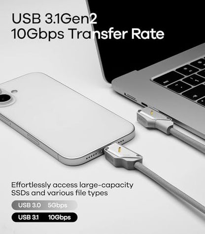 Aulumu M07 240W USB-C to USB-C Cable | USB 3.1 Gen2 10Gbps | 4K@60Hz Video Output Fast Charging | Compatible with iPhone 17/16/15 Pro Max, NVMe SSD, Galaxy S25/S24/S23 Ultra, MacBook Pro - Gray 6.6FT - size: 6.6ft, style: Grey - Aluminum